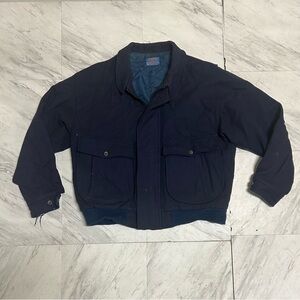 vintage Pendleton 100% wool navy bomber jacket with cropped waste